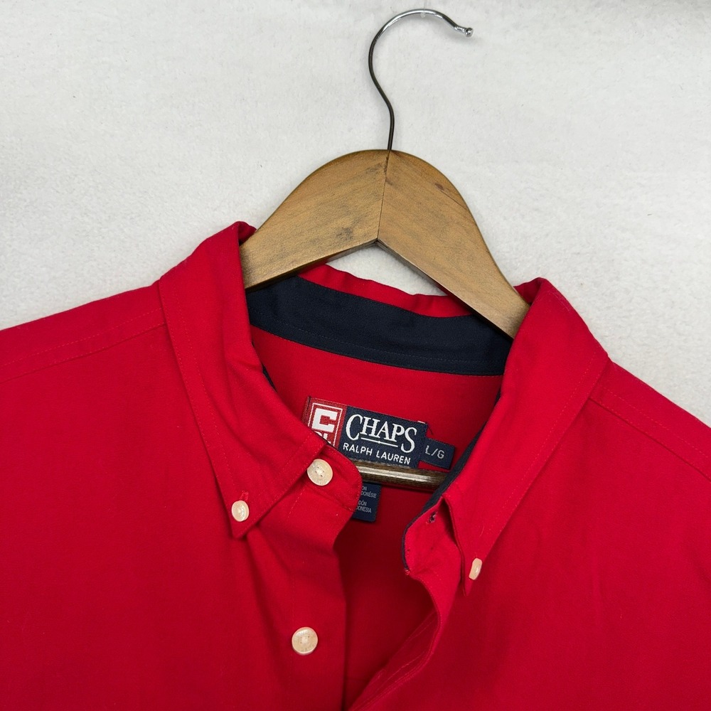 Vintage Chaps Ralph Lauren Shirt Mens Large Red Button Down Oxford RL Crest OCBD